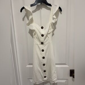 Aqua White Ruffled Button-Front Mini Dress